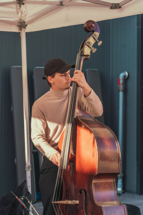 A man playing the bass